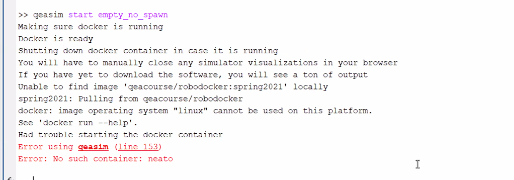 An error message indicated that image operating linux cannot be used on this platform.